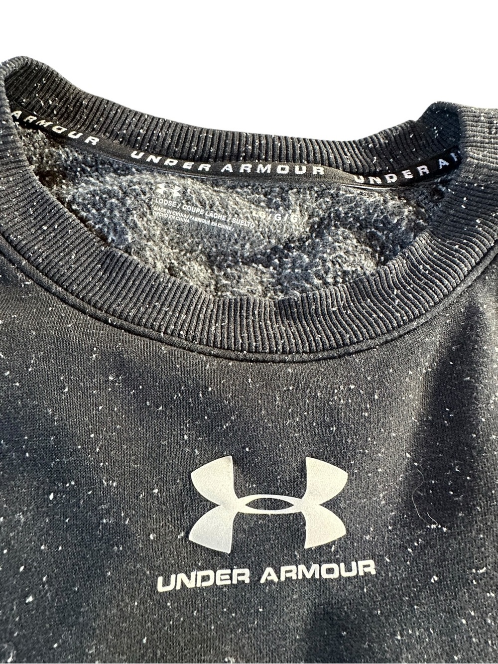 Under Armour Men’s Black Crewneck Sweatshirt with Speckled Detail Large - Picture 5 of 12